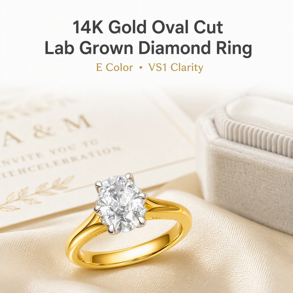 14K Gold Oval Cut Lab Grown Diamond Ring Oval Round Lab Created Diamond Engagement Ring Lab Diamond Rings for Women