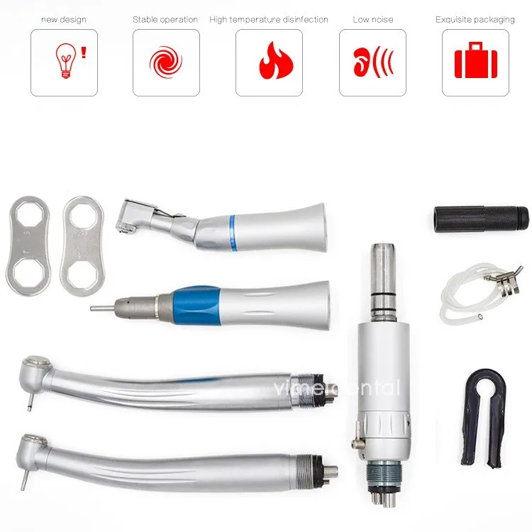 Dental 2/4 Holes Air Turbine Kits 2 High Push Button Speed Handpiece+ 1