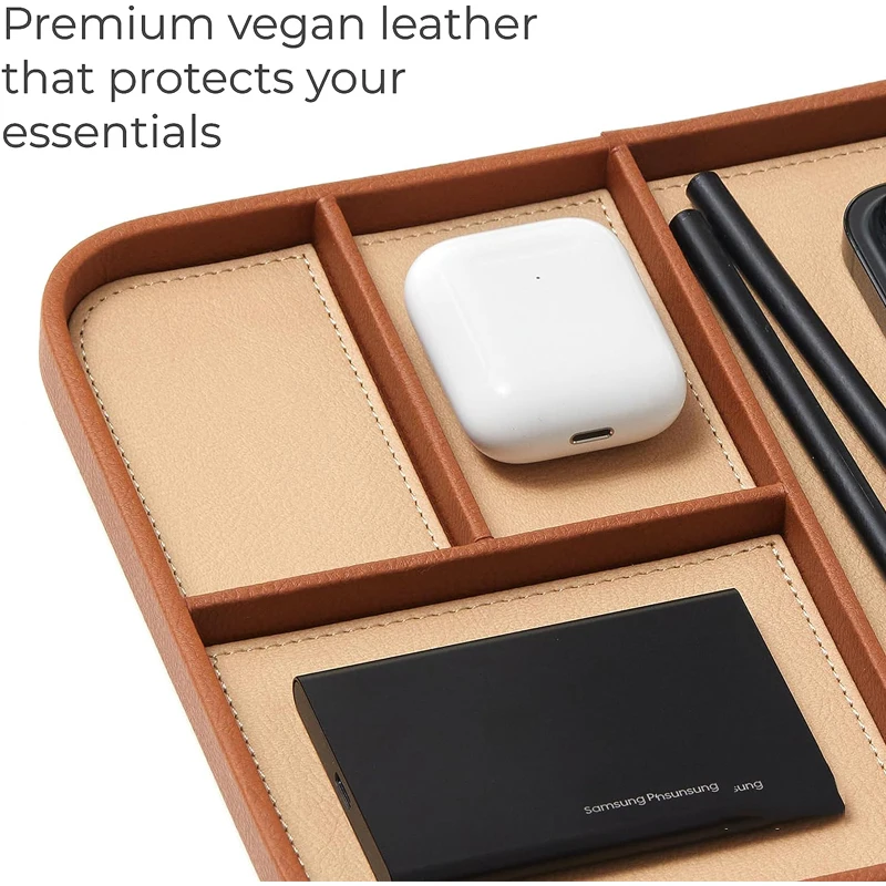Classy Men's Desk Drawer Organizer Vegan Leather Coin Caddy Tray for Jewelry Storage