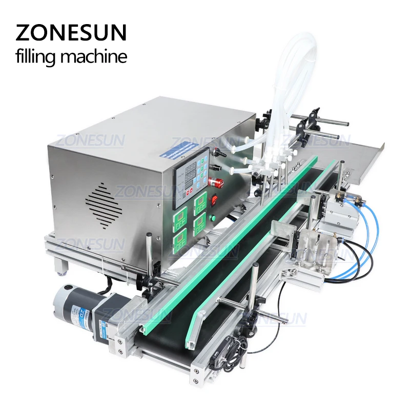 ZONESUN Full Automatic Desktop CNC Liquid Oil Filling Machine With Conveyor Beverage Milk Perfume Filling Machine Water Filler