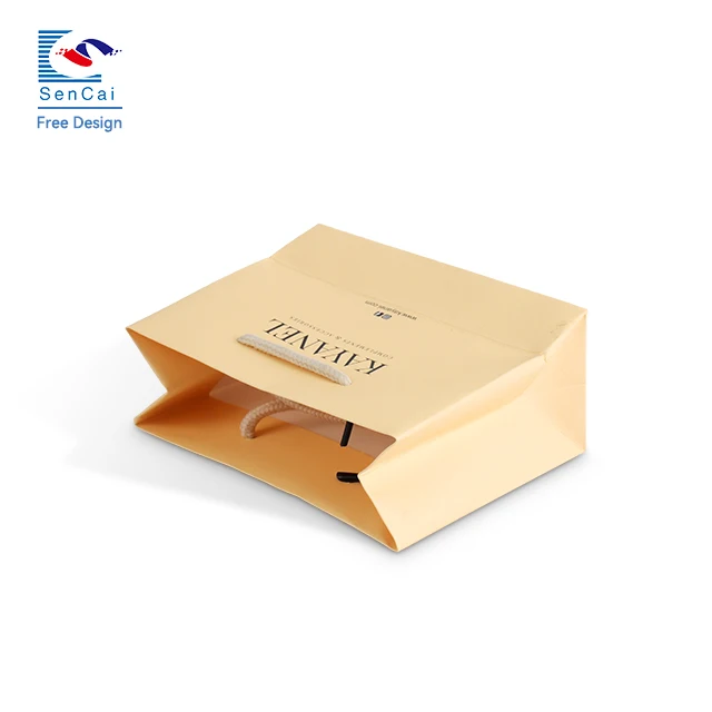 Factory Price Customized Logo Folding Gift Bag Yellow Color Printing Art Paper Bag With Ribbon Handle details