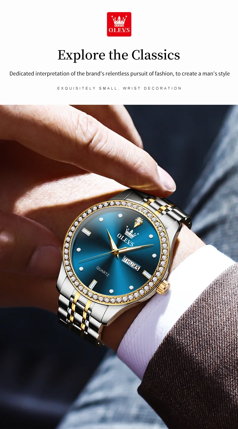 OLEVS 3625 Couple Women and Men Watches Fashionable Style Stainless Steel Material Luminous Hands Simple Dial Design Wrist Watch