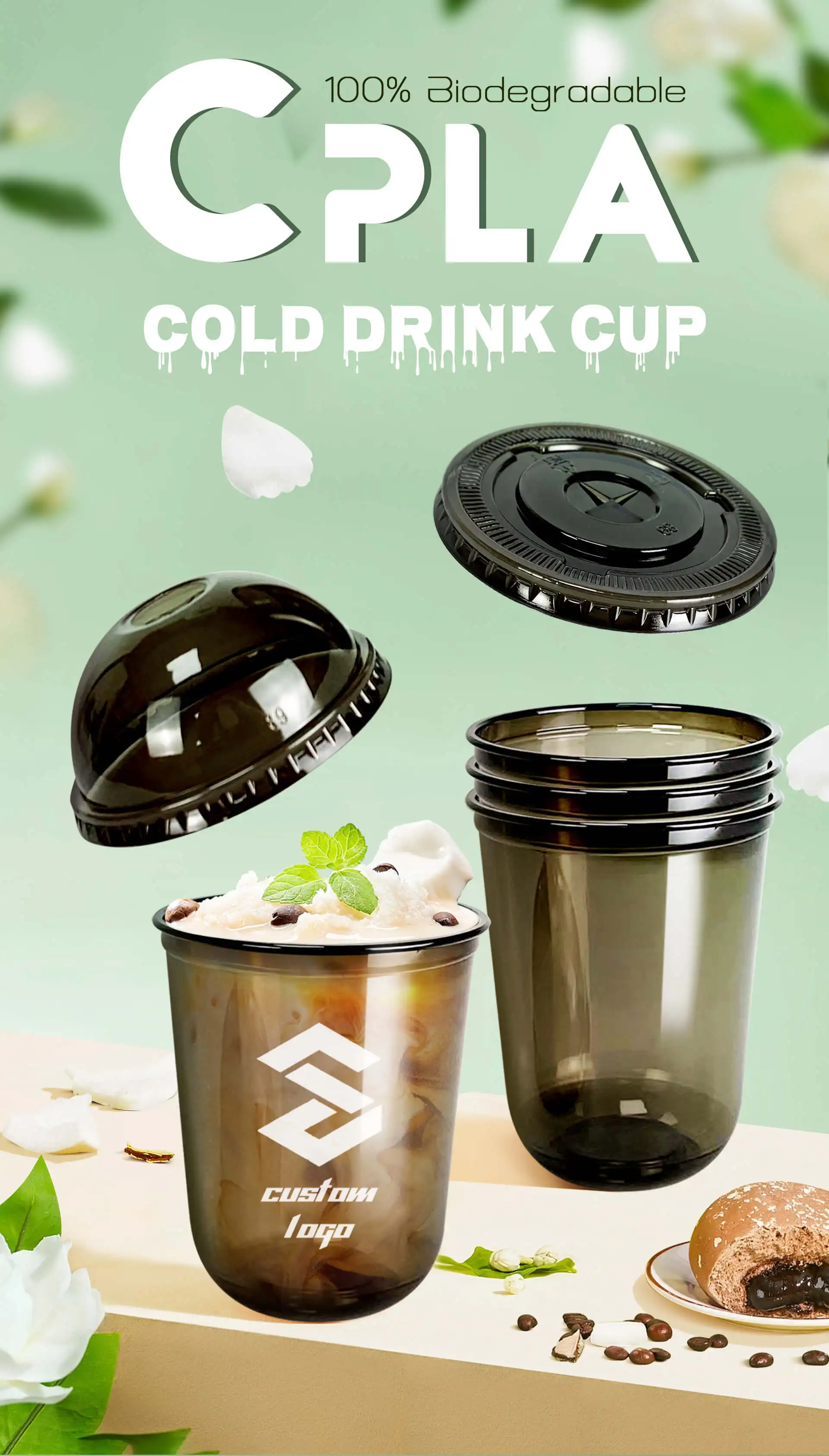 Custom Logo Printed Black Transparent U shape 12oz 16oz 22oz Disposable PET Plastic Clear Cup With Lids For Boba