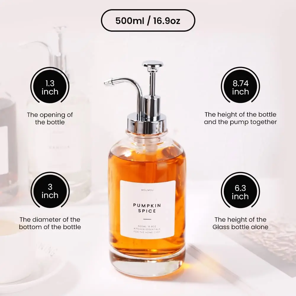 Factory Direct 250ml/500ml Gold Pump Dispenser Tea/Coffee/Honey Syrup/Tequila/Water/Energy Drink Packaging Screw Glass Bottle