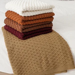 New Arrival Soft Sofa Bedding Maillard Fish Scale Texture Acrylic Throw Knitted Blanket for Home Decor