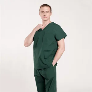 Cheap Unisex Short Sleeved Medical Scrubs Needle Detection Knitted Polyester/Spandex Material Split Body Design Scrubs Uniform