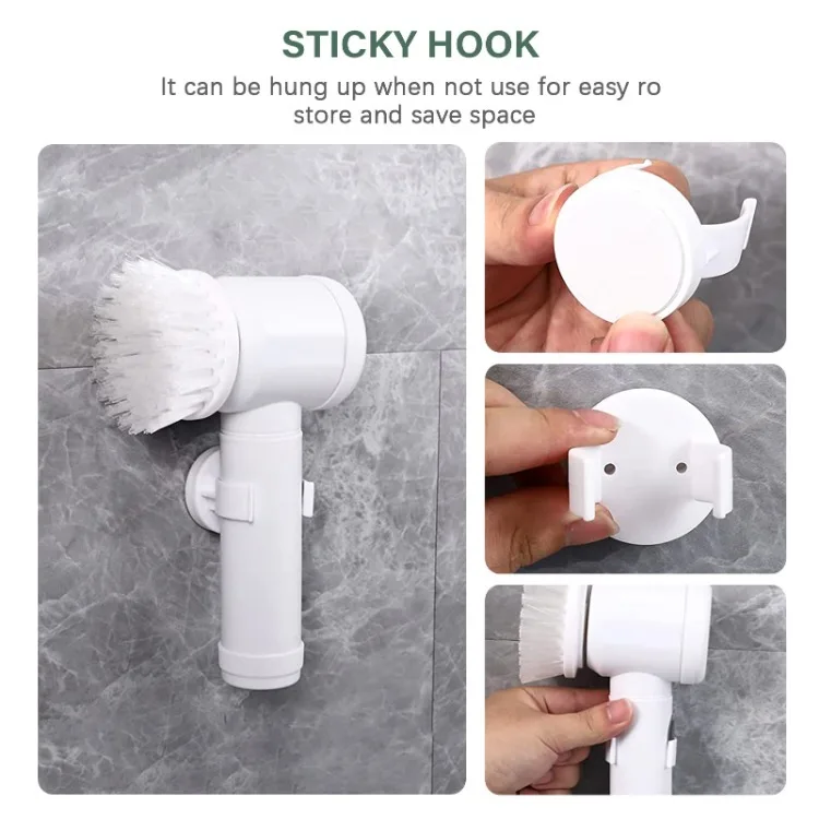 Electric Spin Scrubber Handheld Electric Cleaning Brush with 3 Brush Heads and 1 Hook Built-in Lithium Battery USB Charged Clean