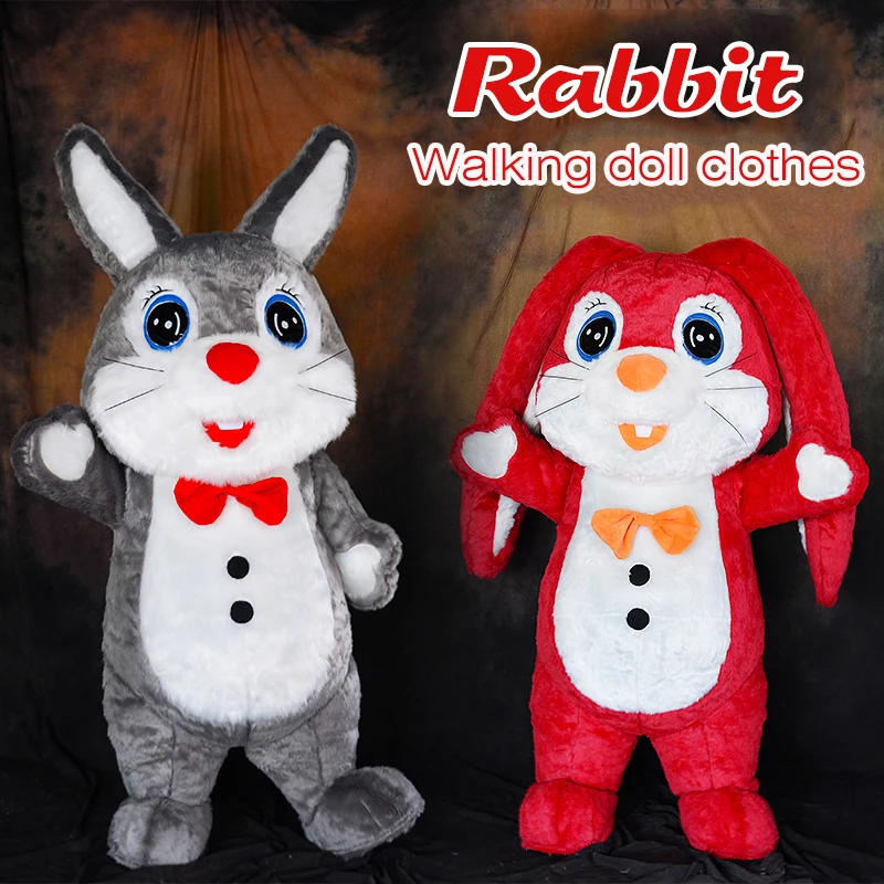 Grey Red Cartoon Bunny Mascot Costume for Carnival CE 2.6m Inflatable Fur Adult Unisex Suit