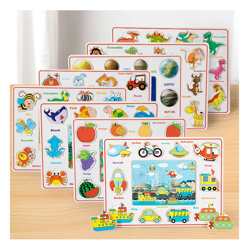 Custom Preschool Educational and Learning Animal Jigsaw Puzzle Travel Toy Gift Matching Puzzle Game 3D Wooden Puzzle for Toddler