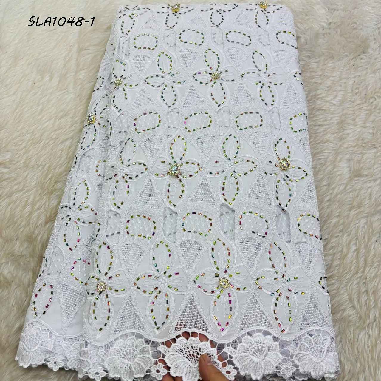 Lafaya African Embroidery Lace Fabric With Rhinestones 2025 Swiss Voile  Cotton Lace Fabric for Women Party Dresses