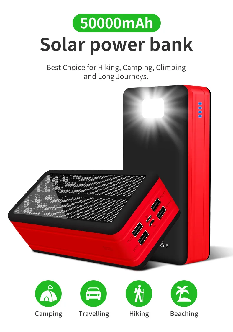 Psooo 20000mah 30000mah 50000mah Portable Solar Charger Ip66 Waterproof