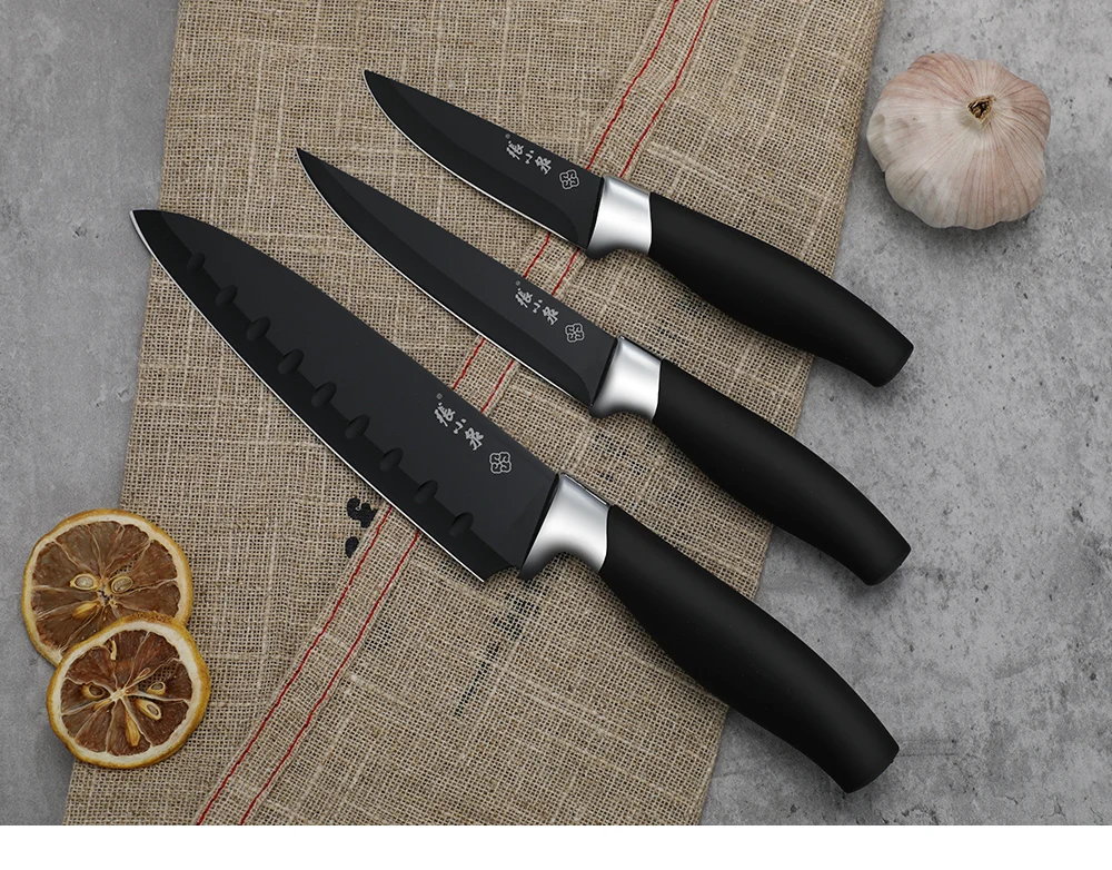 Factory Price 3pcs Chef Knife Set Stainless Steel Blade Contoured