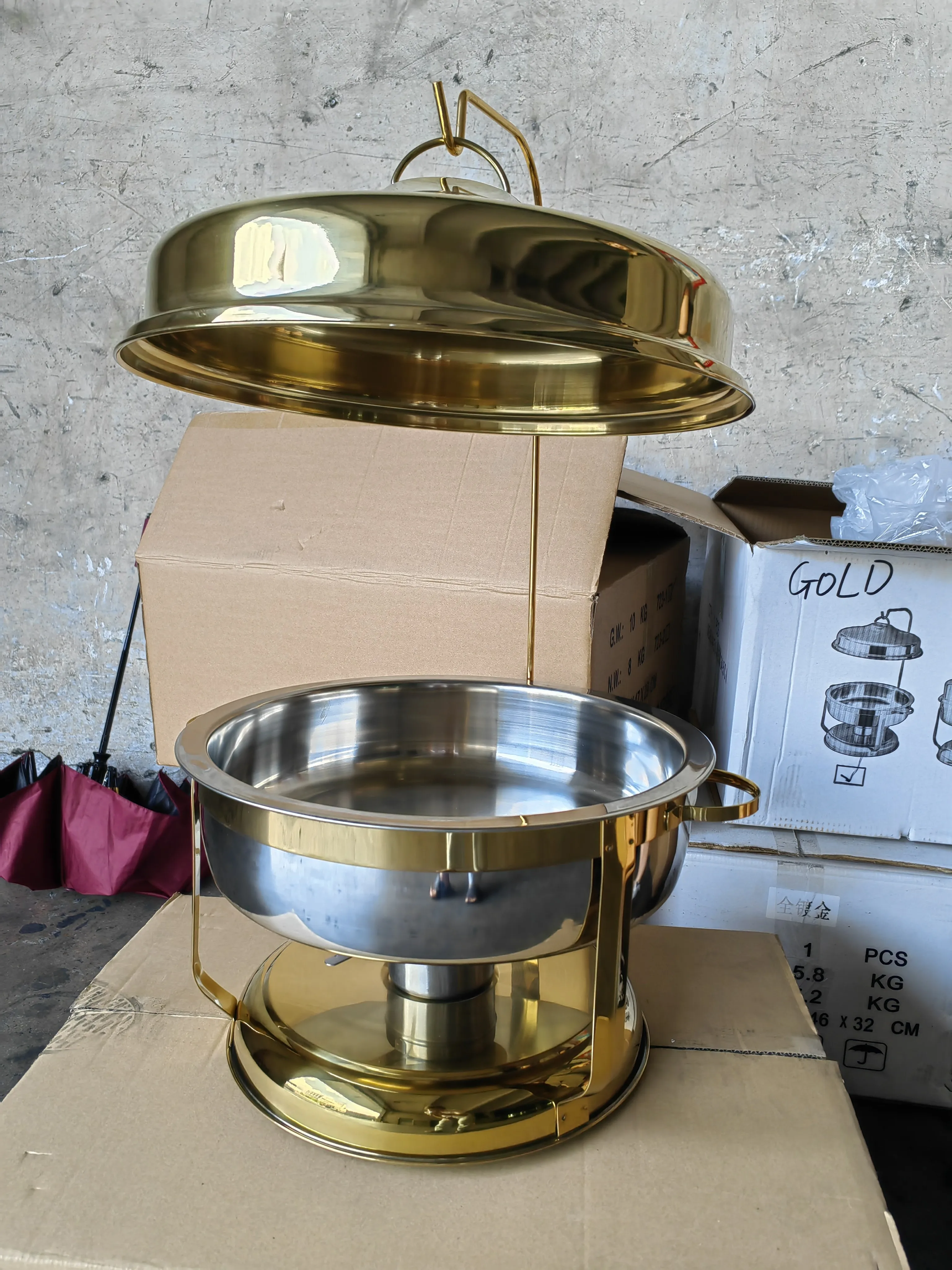 Luxury 9l Chafing Dishes Gold And Silver Round Buffet Food Warmer