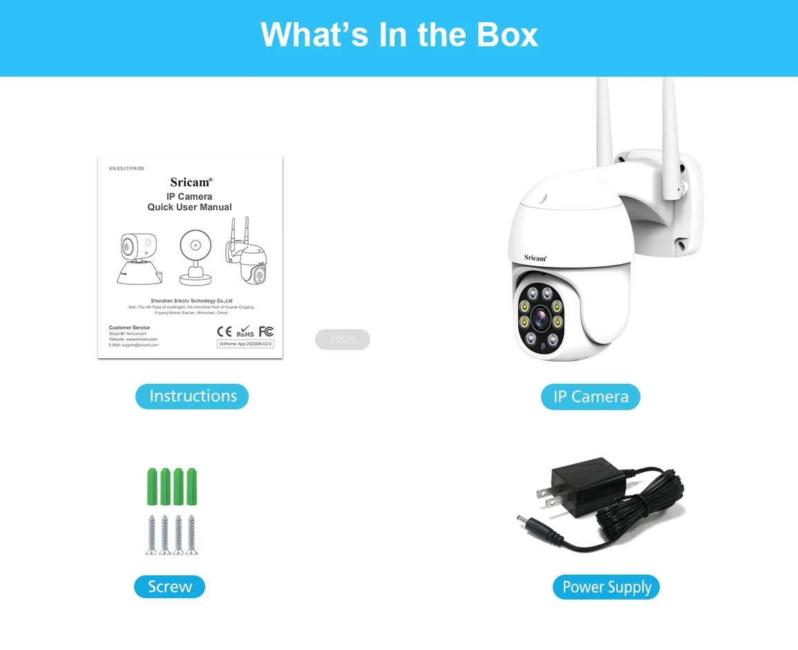Sricam SP028 Kamera Keamanan Luar Ruangan, Kamera IP Nirkabel Login Kode QR  1080P HD Masuk Mudah