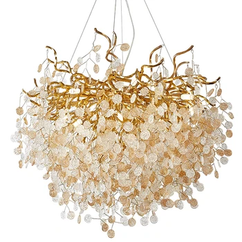 LED aluminum gold hanging light long rectangular ring colorful crystal brass lighting luxury chandelier