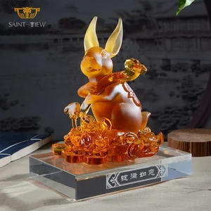 Chinese Horoscope Zodiac Fengshui Lucky Home Office Decor Gift Glass Crystal Figurine Rabbit