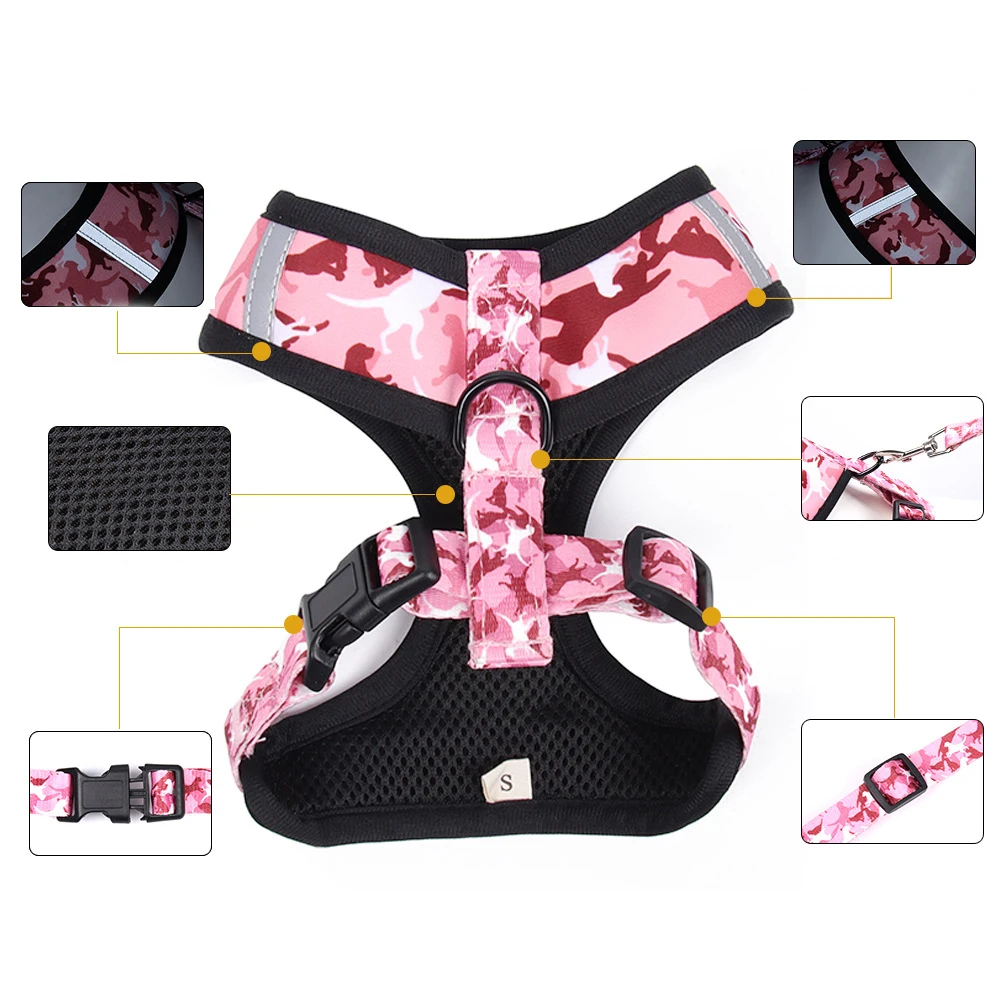 New Style Customized High Quality Soft No Pull Pet Adjustable Reversible Designer Pet Leash Set manufacture