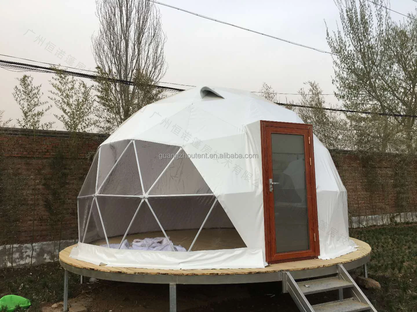 Diameter 5m Waterproof Canvas Outdoor Hotel Dome Tent With Glass Door