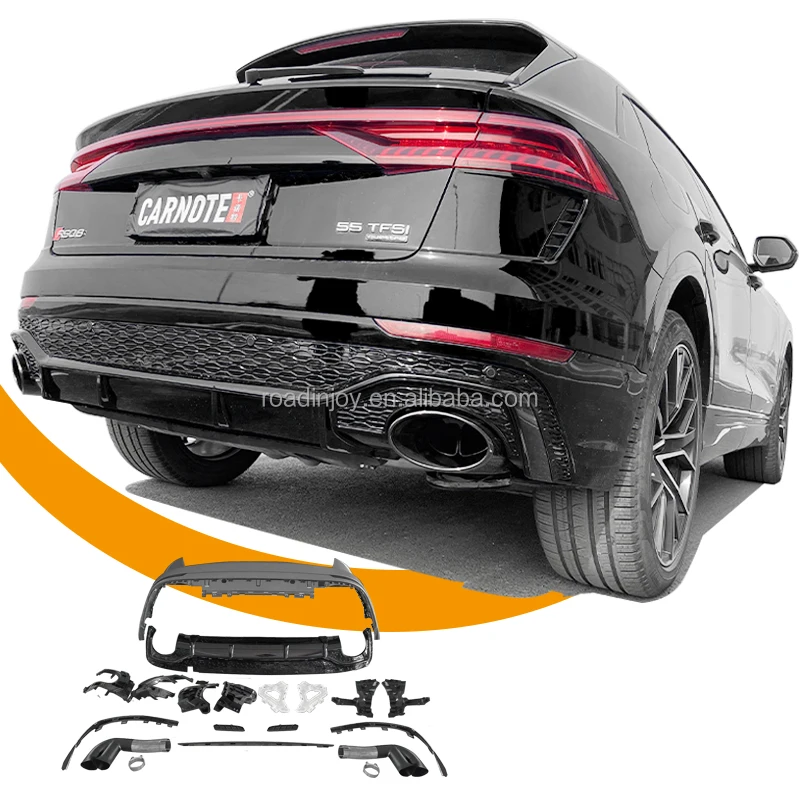 Labbro Paraurti Audi Q8 Diffusore Paraurti Posteriore Audi Q8 2018-2023 - Spoiler In ABS Carbon Look Modifica Audi Q8 2023 - 12