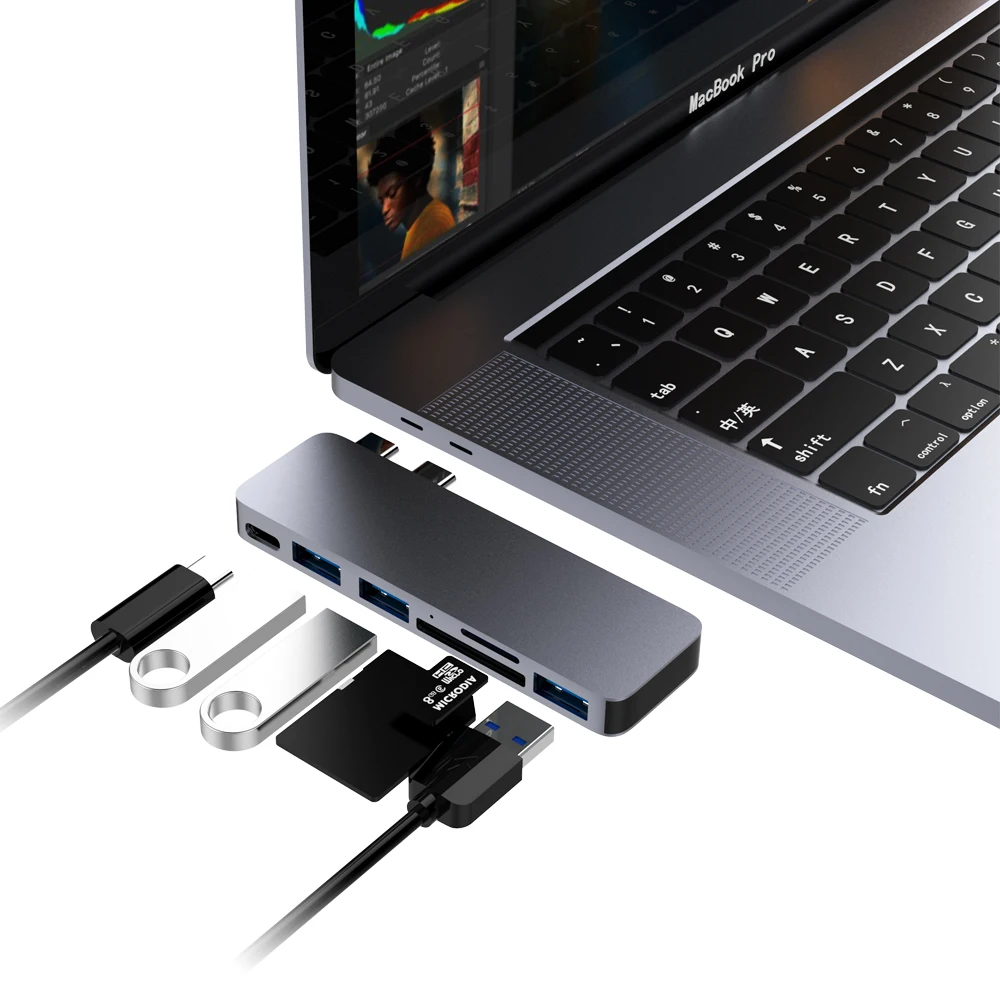 
USB-концентратор 6 в 1 с кардридером для SD/TF-карт и USB 3,0 