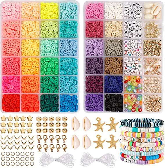 36 Colors 5000pcs Clay Beads for Bracelet Jewelry Making Heishi Polymer Flat Round Clay Beads Kit for Kids DIY Gift Present