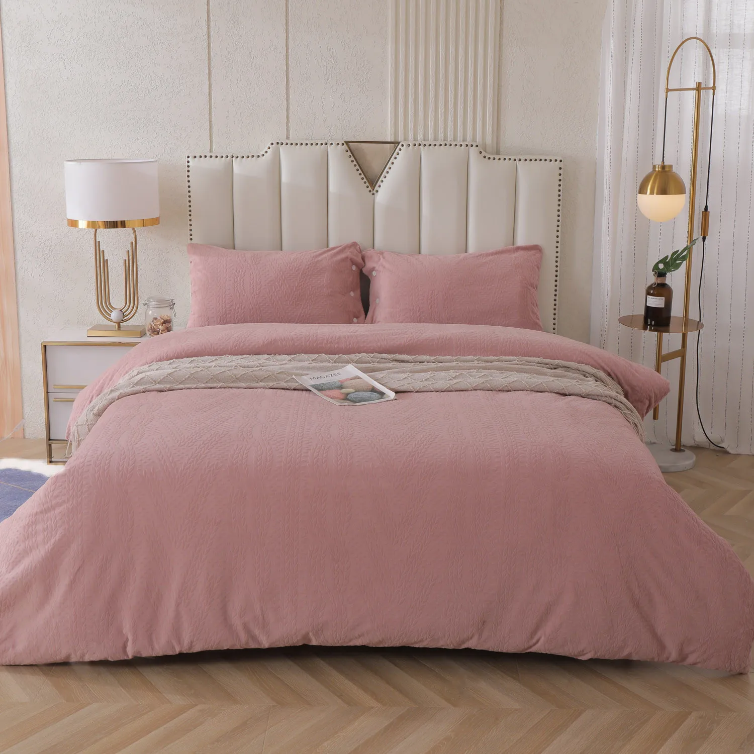 4 Piece Suit Queen Size Bed Sheet Bedding Set Pink Velvet Duvet Cover