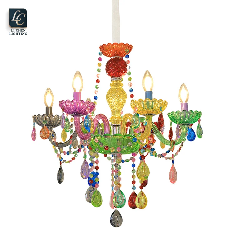 P0050 Artistic Multi-Color Murano Glass Chandelier – Vibrant Stained Glass Pendant for Living Room