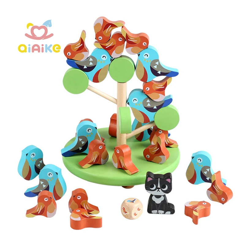 Frühkindliches pädagogisches Holz-Montessori-Blockspielzeug, DIY-Vogelbaum, stapelbare Bausteine, Gleichgewichtsspiel für die Interaktion zwischen Eltern und Kind