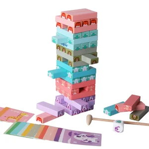 Multi-functional Wooden Macaron Animal Stacking Toys Kids Montessori Educational Blocks Tower Game for Kids Toddler Boys & Girls