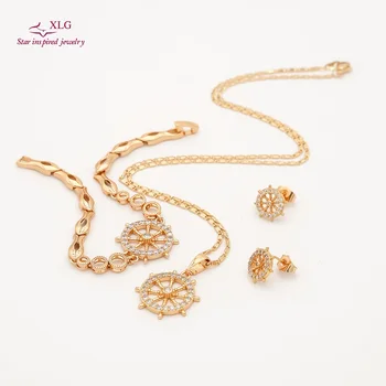 Factory High Quality 3in1 Laminated gold Jewelry necklace bracelet earrings Set Wholesale classic shape