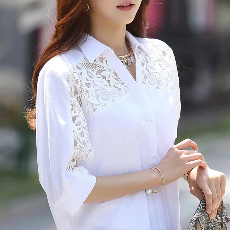 Белая блуза с кружевом