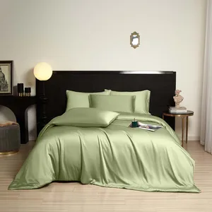 Woven Bamboo Solid Simple Style 300tc All-Season 4-Piece Bed Sheet Set with Duvet Cover and Pillowcases