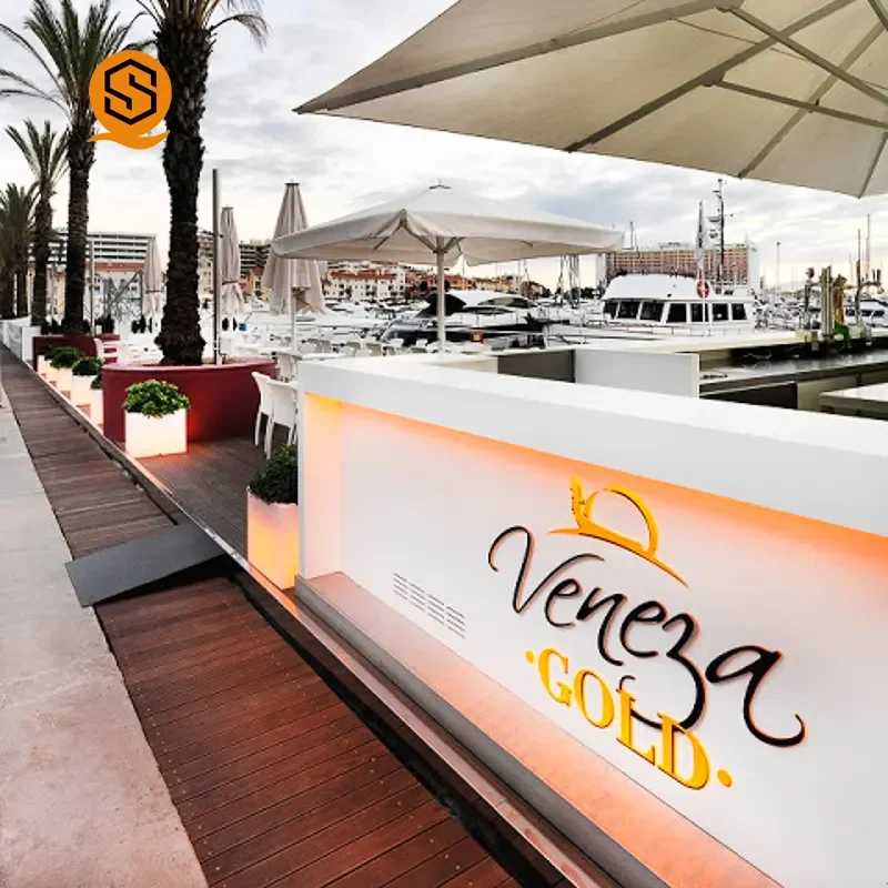Outdoor Customized LED Bar Counter Illuminated Acrylic Fiberglass Nightclub Terrace Restaurant Wine Bar Counter