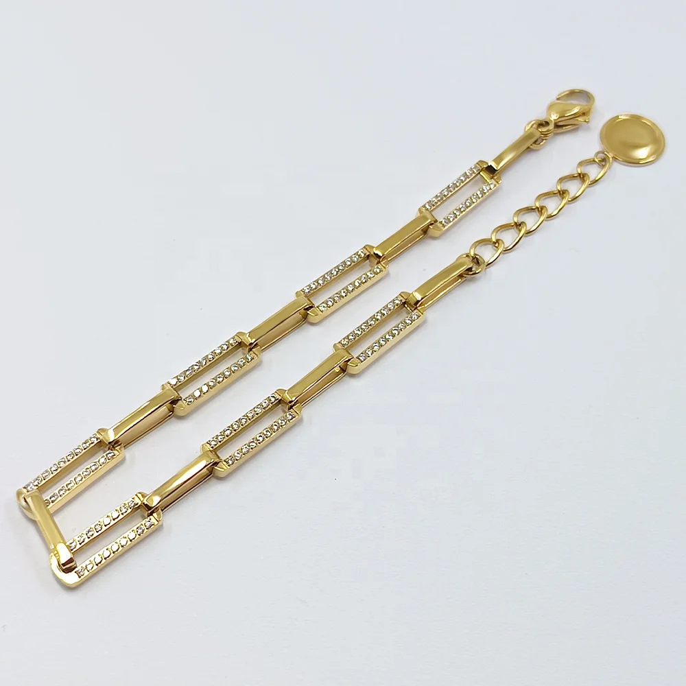 CARLIDANA Braccialetti con graffette in acciaio inossidabile placcato oro moda Donna Uomo Bracciale con catena a maglie cubane Gioielli semplici
