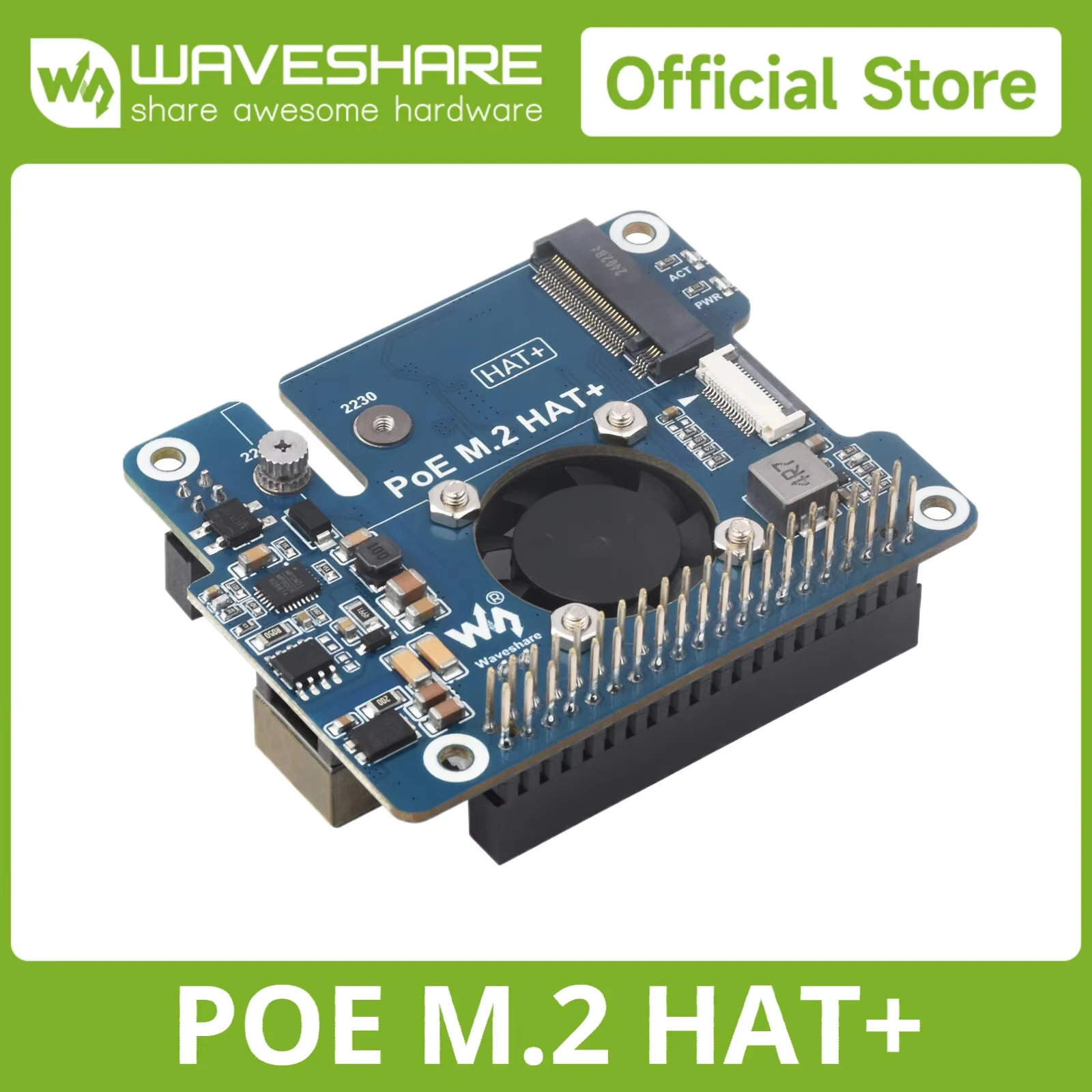 PoE HAT Con Slot M.2 Per Raspberry Pi 5 – Adattatore NVMe 2230/2242 – Waveshare - 3