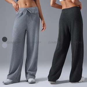 Wholesale Ladies Casual Joggers Sweatpants Athletic Yoga Pants with Drawstring Design Solid Color Wide Leg and Side Pockets