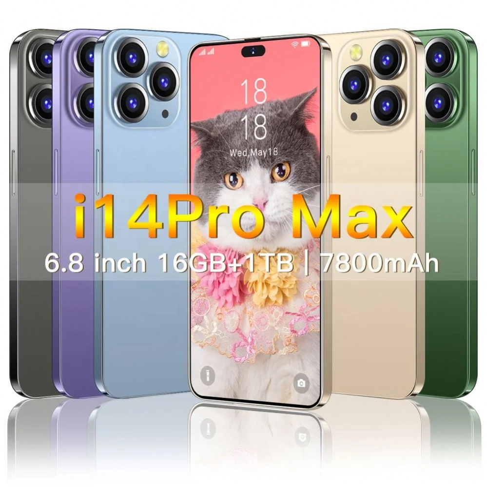 New i14 Pro MAX 6.8 16GB+1TBGB Android 12 7800mA Unlocking 4g Smart Cheap  Phone