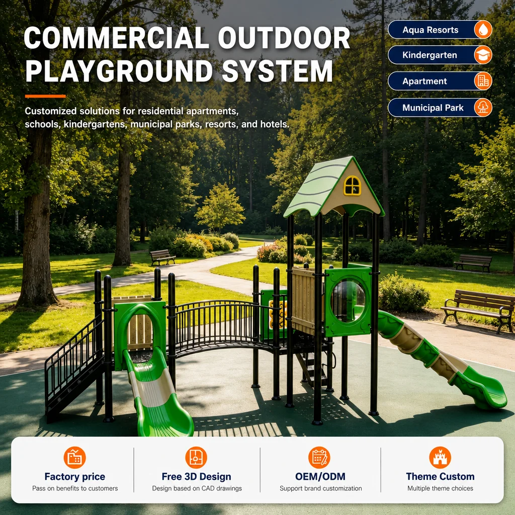 PE Board Outdoor Playground Equipment Heavy Duty Kids Climbing Frame Slide Swing Set Galvanized Steel CE CPC Certified OEM Safe