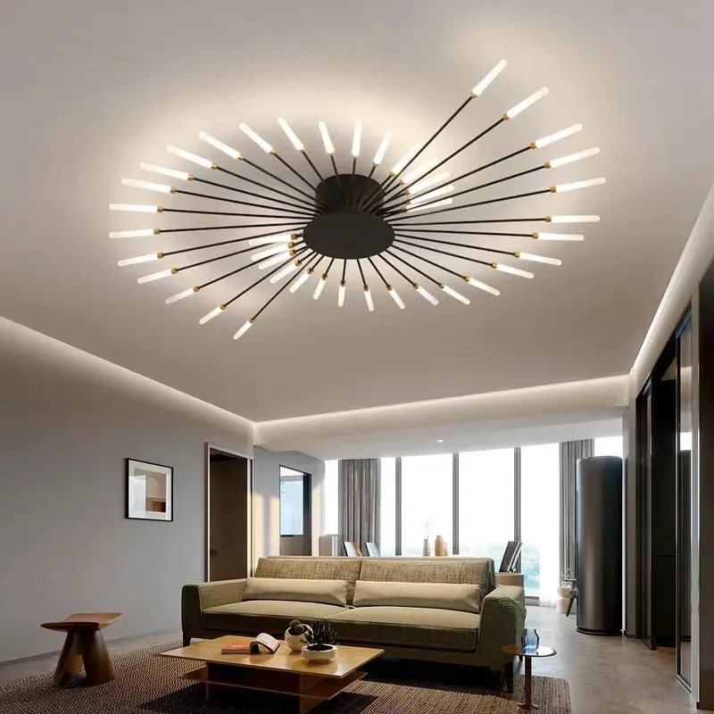 Nordic Fireworks Rotating LED Ceiling Lamp Simple High-end Living Room Lamp Creative Personality Home Decoration Chandelier