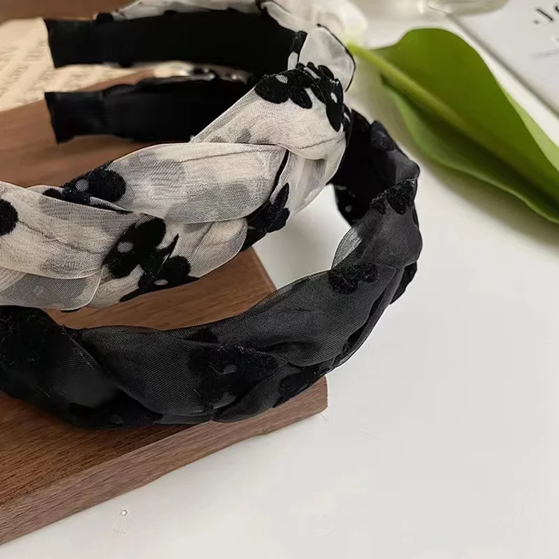 Землетрясения в винтажном стиле во французском органза витой повязка на голову женские стильные элегантные прогулки обруч для волос ретро