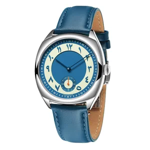 Newest Fashion Japanese Quartz Couple Watch Stainless Steel Case Waterproof Leather Strap Blue Arabic Numeral Dial Men's Watch