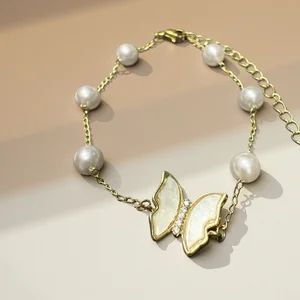 French Luxury Design Ins Pearl Shell Butterfly Bracelet Gold Plated Charm Bracelets Fashion Jewelry for Gift