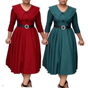 Mg3263 Latest Design Spring Ladies Office Dresses Solid Color Elegant A-line Career Dresses Women Casual Africa Dress
