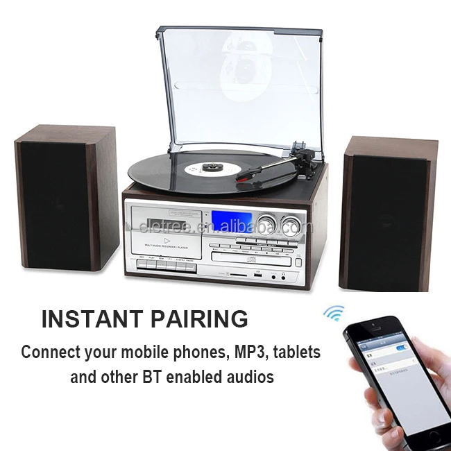 Ce Free Customs Clearance Vinyl Record Player With Cd Player Cassette Recording and Player  Usb Sd Fm Radio