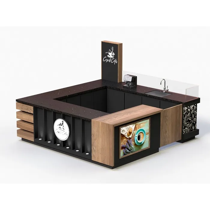 Fashion and Simple Style Coffee Kiosk Design 10 X 10 ft Cafe Food Booth Retail Display Counter Customize Mall Kiosk