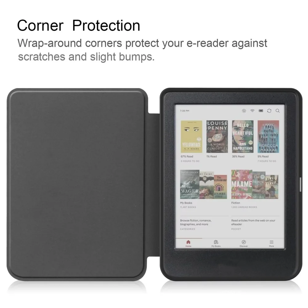 product new tpu leather e reader case scratch resistant  wraparound corner flat case  auto wake function for kobo clara colour laudtec-7