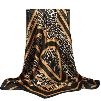 90*90cm Wholesale Fashion Summer Ladies Square Scarves Custom Print Leopard Satin Silk Scarf For Women