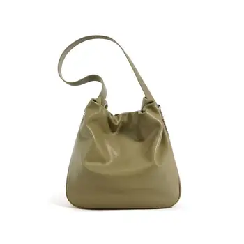 2024 Women's new pleated large capacity double cowhide bucket bag