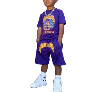 Custom logo Solid Color 100% Cotton Shorts and T Shirt Sets Baby Boys Clothing Sets 3 to 7 Years Old Kids Clothing