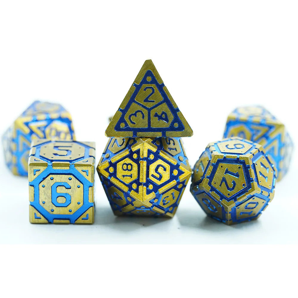 Новинка! Набор металлических кубиков для RPG, 7 шт., 16 мм, дракон и подземелье, золото и синий цинковый сплав, многогранные кубики для игр DND